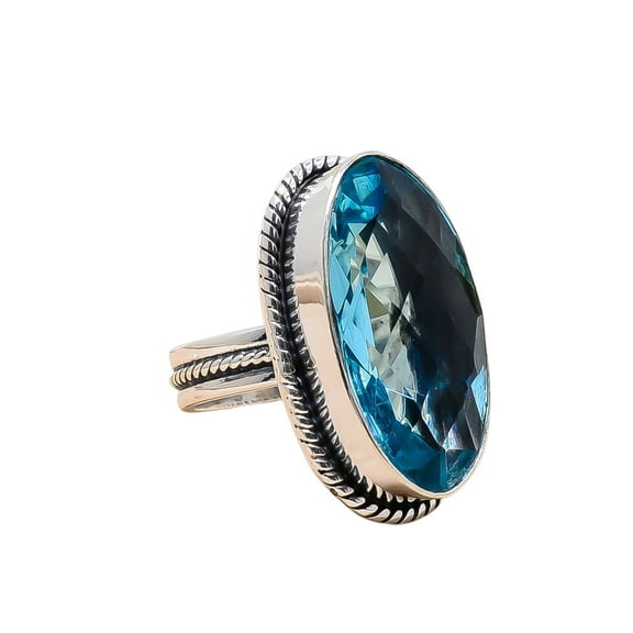Blue Topaz 925 Sterling Silver Ring, 25X13 mm Oval Gemstone Ring, Blue Ring, Christmas Gift, Unique Jewelry Ring, Adjustable Ring V12626R2213396
