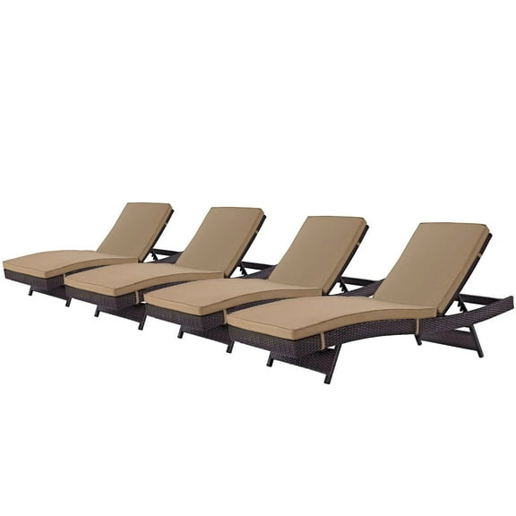 Lounge Chair Chaise, Set of 4, Brown, Rattan, Wicker, Outdoor Patio Balcony Cafe Bistro Garden Hospitality Restaurant, Modern Contemporary HB33033