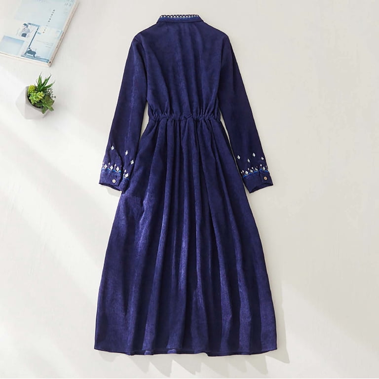 Sentmoon Button Womens Dresses Long Sleeve Lapel Dresses for Women Knotted  Fitted Waist Corduroy Midi Dresses,Fit & Flare Workout Womens Fashion Navy  M - Walmart.com