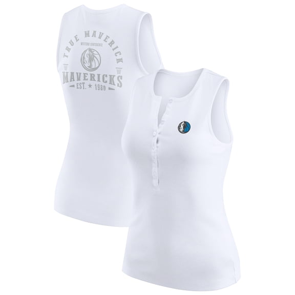 Women's WEAR by Erin Andrews White Dallas Mavericks Rib-Knit Henley Tank Top