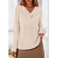 thumbnail image 4 of Camisa PRETTYGARDEN Mujer Manga Larga Cuello en V Beige Acanalada, 4 of 8