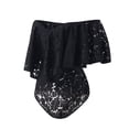 thumbnail image 6 of Black and Friday Clearance under $5 asdoklhq Womens Plus Capris,Womens Frill Off One Shoulder Lace Bodysuit Stretch Party Leotard Jumpsuit, 6 of 6