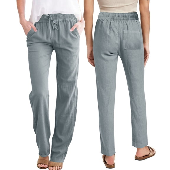 Odbmxy Pants for Women Plus Size Long Straight-Leg Trousers Pants Woman Gray Running Loose with Pockets Elastic Waist Pants,XXL