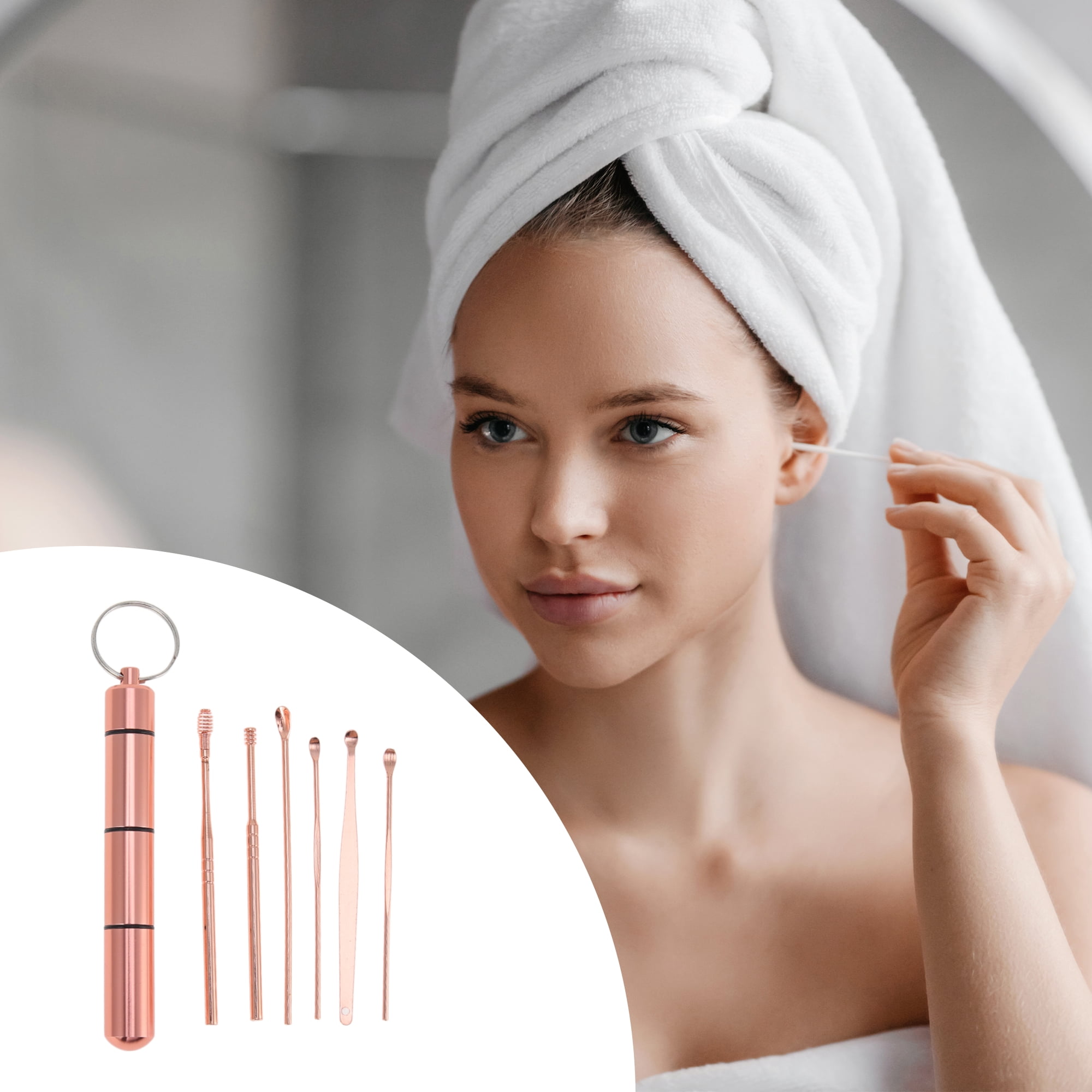 Unique Bargains Durable Earwax Cleaning Tool Kit With Rose Gold Tone 6 Pcs