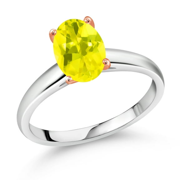 Gem Stone King 2.00 Ct Oval Canary Mystic Topaz 10K White and Rose Gold Ring (Size 7)