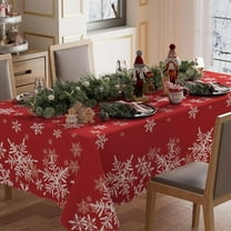 Winter Red Snowflakes Tablecloth Rectangle Christmas Table Cloth Washable Table Covers for Indoor Dining Home Party Xmas Decorations 60x84 Inch