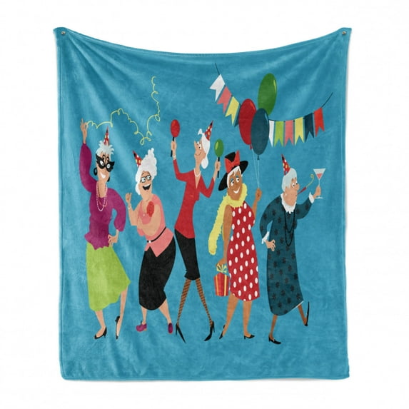 Retirement Party Soft Flannel Fleece Blanket, Mature Ladies Group Dancing and Celebrating Holiday Together Graphic Image, Cozy Plush for Indoor and Outdoor Use, 60" x 80", Multicolor, by Ambesonne