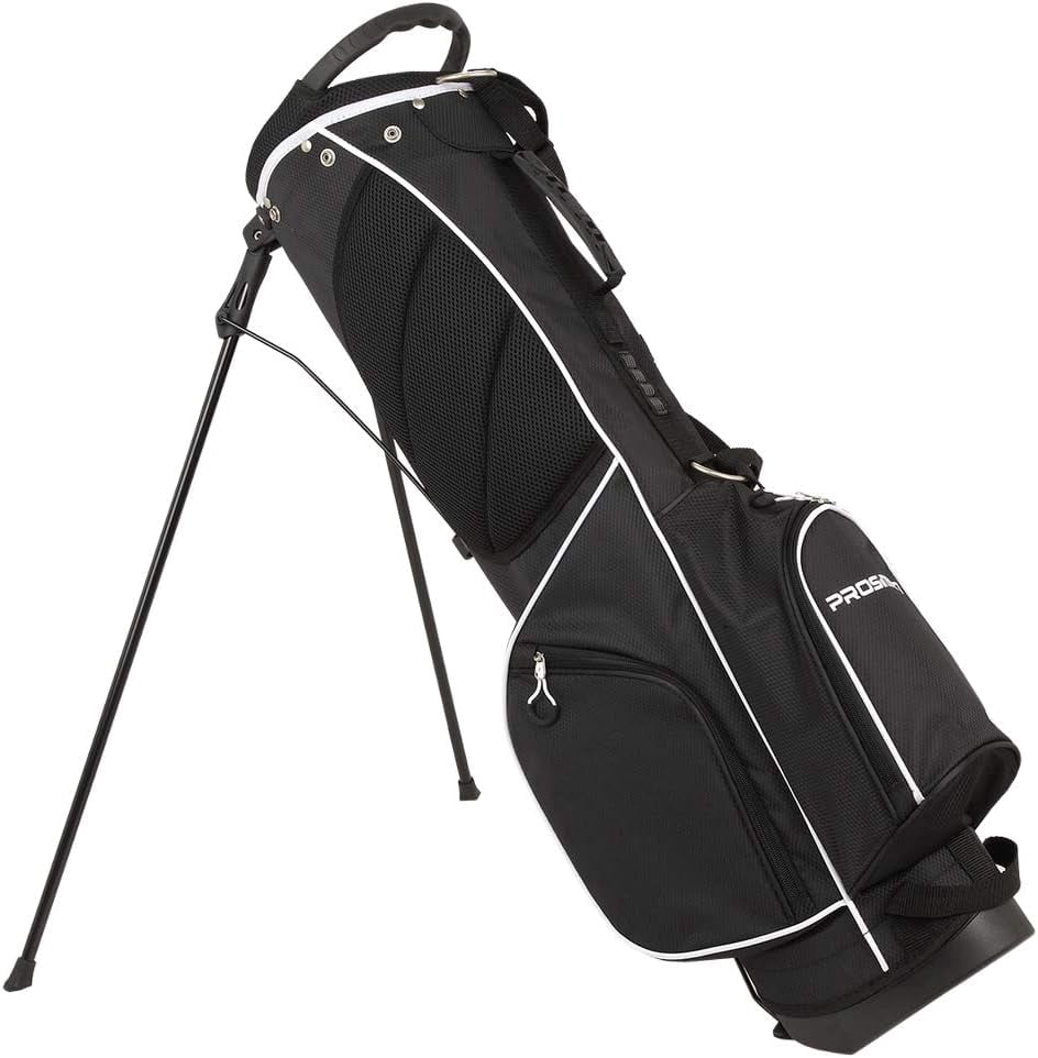 Prosimmon, Golf DRK 7 In., Lightweight Golf Stand Bag with Dual Straps Black and White