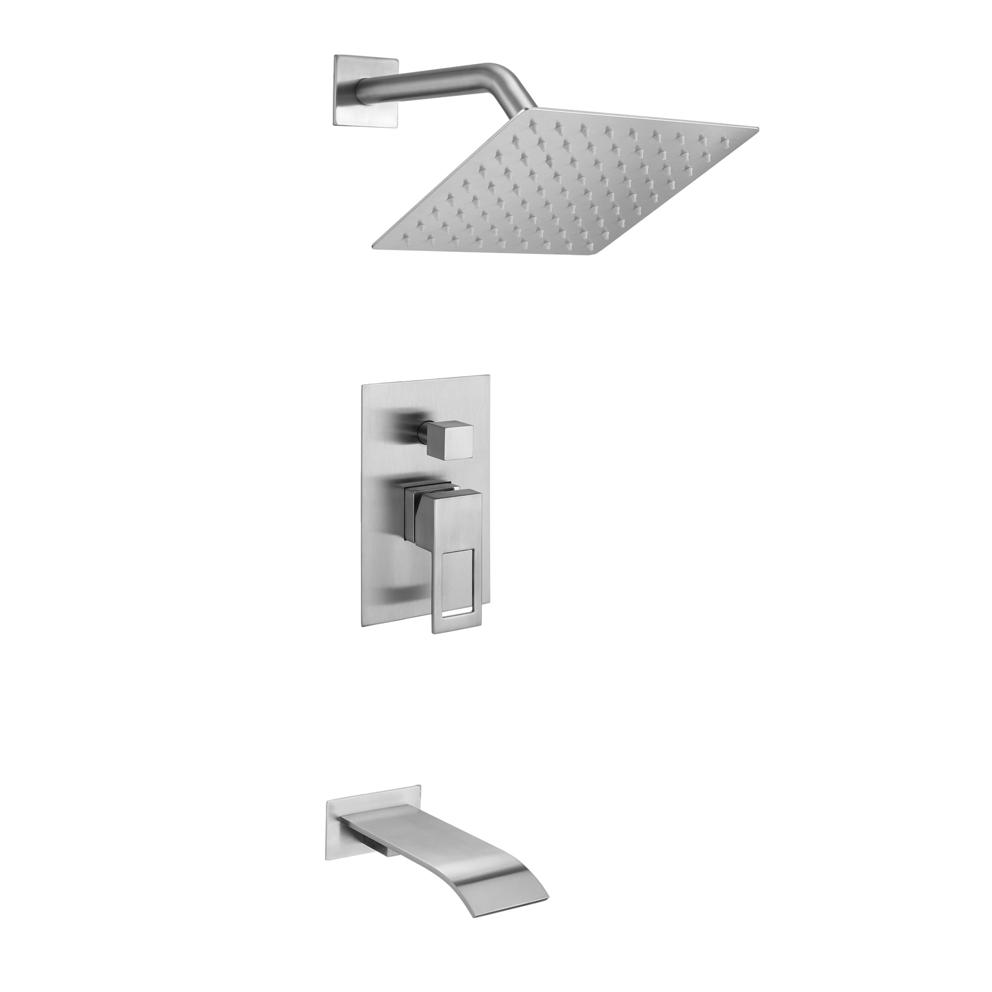 sumerain Tub and Shower Faucet Set with Anti-scalding Pressure Balance Valve, 8 Inch Shower Head and Waterfall Tub Spout, Brushed Nickel