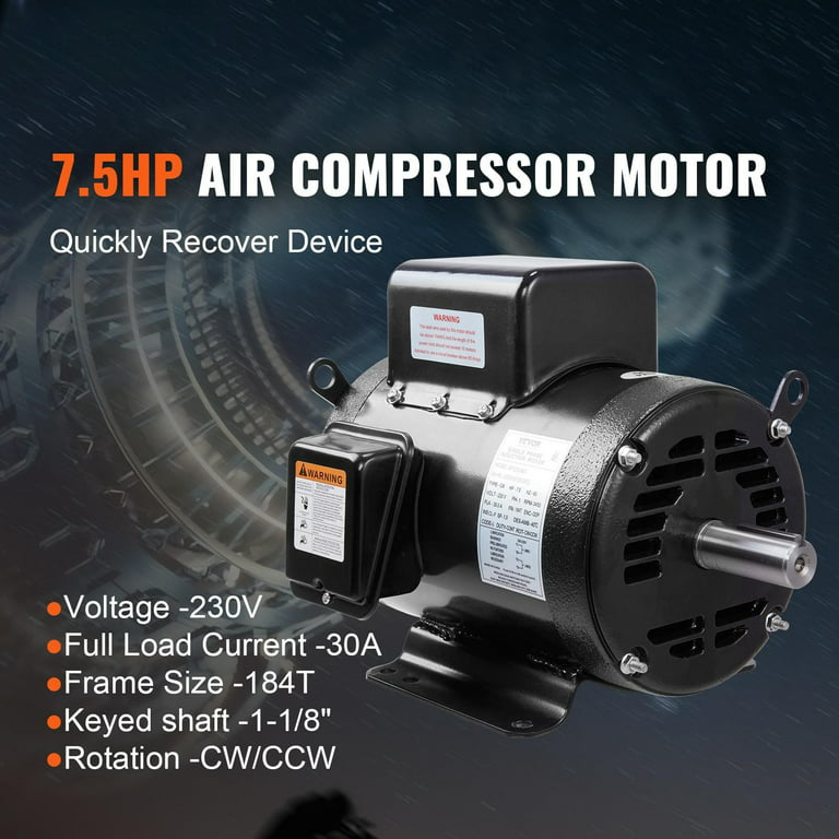 BENTISM 7.5HP Air Compressor Electric Motor, 230V 30 Amps, 184T