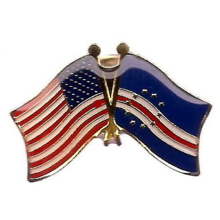 Cape Verde Nylon - PACK of 3 Cape Verde & US Crossed Double Flag Lapel Pins, Cape Verdean & American Friendship Pin Badge