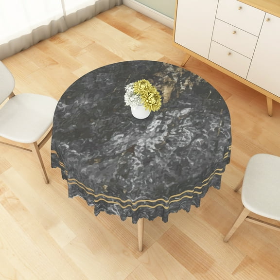 MIZHONA Black Marble Round Tablecloth,Minimalist Table Cloth for Kitchen Dinning Party Outdoor Decor,60"