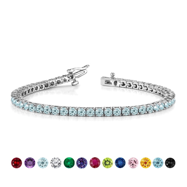 JeenMata Pulsera de Tenis de 3 Quilates con Corte Redondo en Forma de Marzo, Aguamarina, Piedra Natal, Diseño de Eternidad, Chapado en Oro Blanco, para Mujer y Adulta