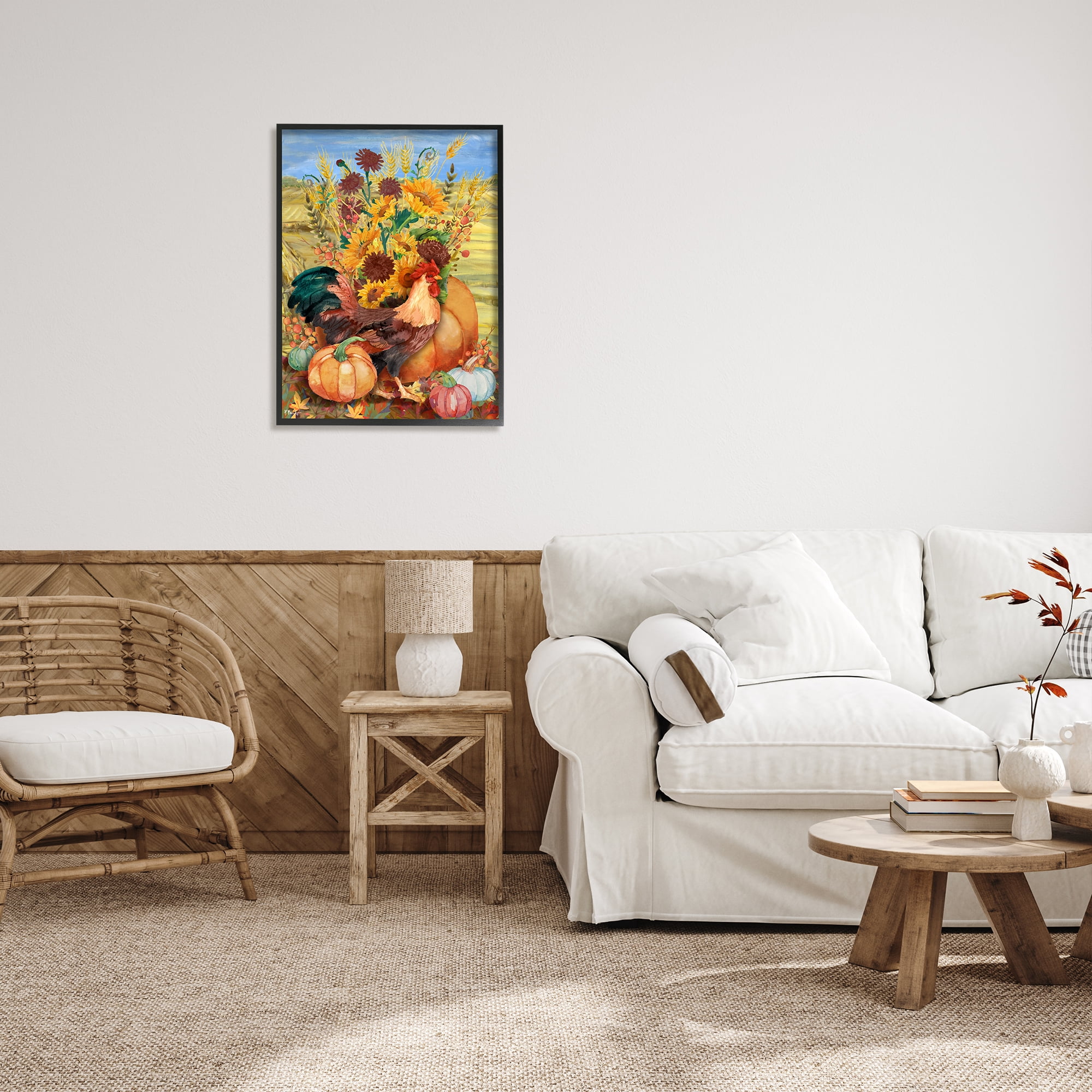 Stupell Industries Autumnal Rooster & Sunflowers Animals & Insects Painting Black Framed Art Print Wall Art, 24 x 30