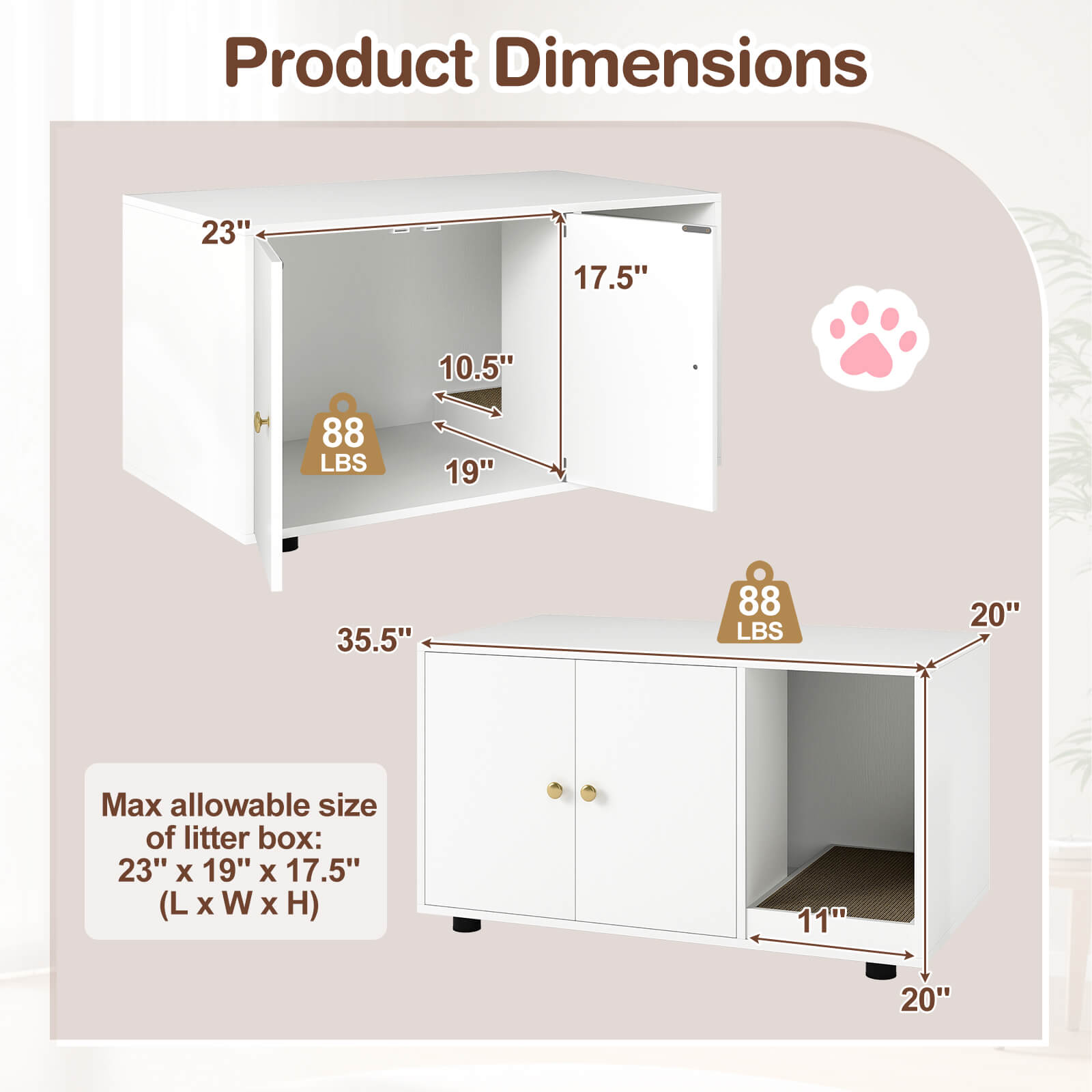 Costway Wooden Cat Litter Box Enclosure, Hidden Litter Box Furniture with Scratching Board White