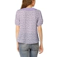 thumbnail image 4 of INSPIRE CHIC Women's Floral Puff Sleeves Pleated Collar Button Down Shirt XL Purple, 4 of 8