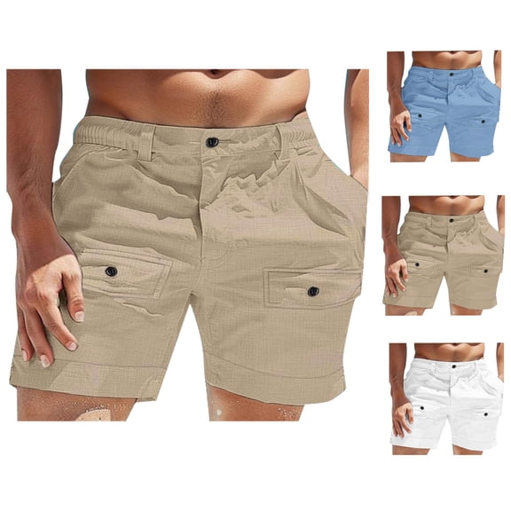 Akafmk Summer Mens Shorts Cotton Linen Casual Solid Color Shorts Loose Fitting Lightweight Elastic Waist Beach Shorts, Sizes M-3XL