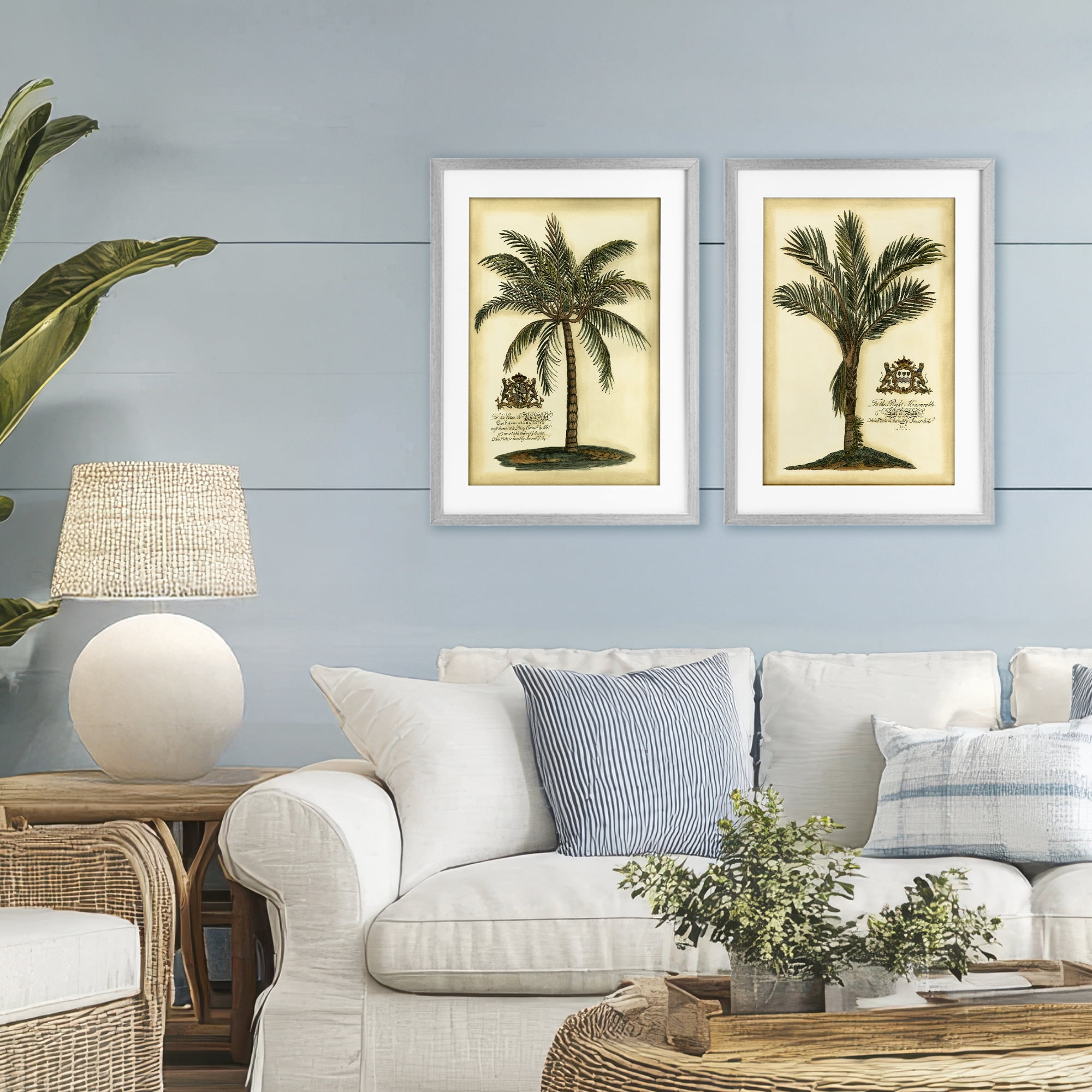 Stupell Industries Vintage Historical Palms 2 Piece Gray Framed Print Under Glass Set, design by Vision Studio