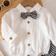 thumbnail image 6 of Rggeeun Baby Boys' Clothing Sets Bow Button Down Long Sleeve Lapel Collar Bodysuits & Cute Plaid Graphic Overalls 2 Piece Outfits Fall Matching Sets Travel Versatile,Black,6-9 Months, 6 of 7