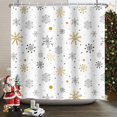 thumbnail image 3 of Winter Snowflake Shower Curtain Merry Christmas Gold Sliver Big Small Snowflake Shower Curtain for Bathroom Winter Holiday Xmas Eve Decor Fabric Bath Curtain 72x72 Inches with Hooks, 3 of 6