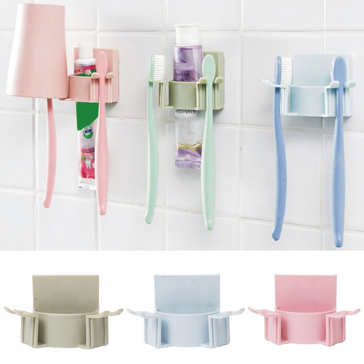 WallMounted Couple Toothbrush Gargle Cup Holder Toilet Punchfree