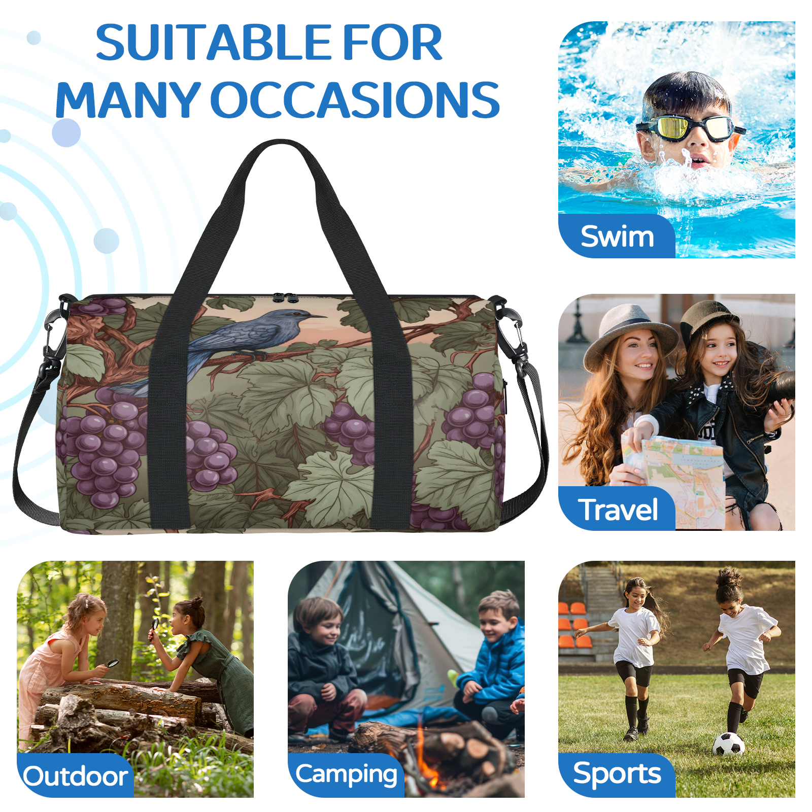 Herdesigns Vintage Bird Travel Duffle Bag Sports Yoga Weekender Overnight Carry on Workout Bags Lightweight Waterproof Gym Tote Bag for Women