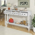 thumbnail image 3 of 60" Long Entryway Console Table, Rustic Hallway Table with 2 Different Size Drawers, Bottom Storage Shelf, Modern Console Sofa Table for Hallway, Living Room, Bedroom, Foyer, Antique White, 3 of 7