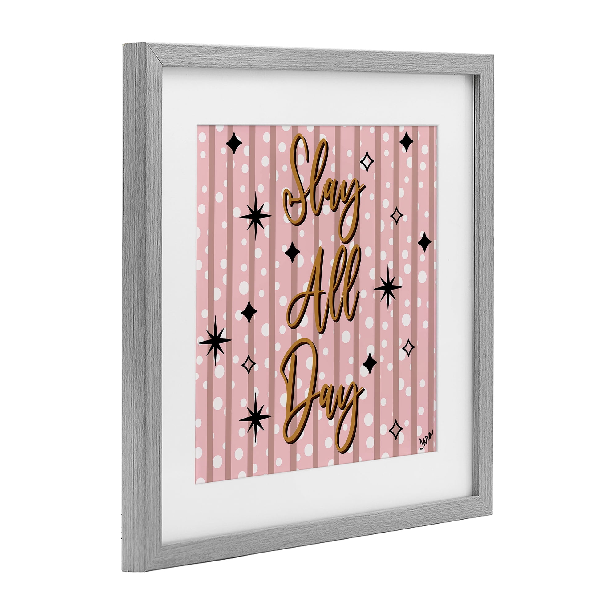 Stupell Industries Slay All Day with Sparkle Pattern Gray Framed Print Under Glass, design by Tara Boone