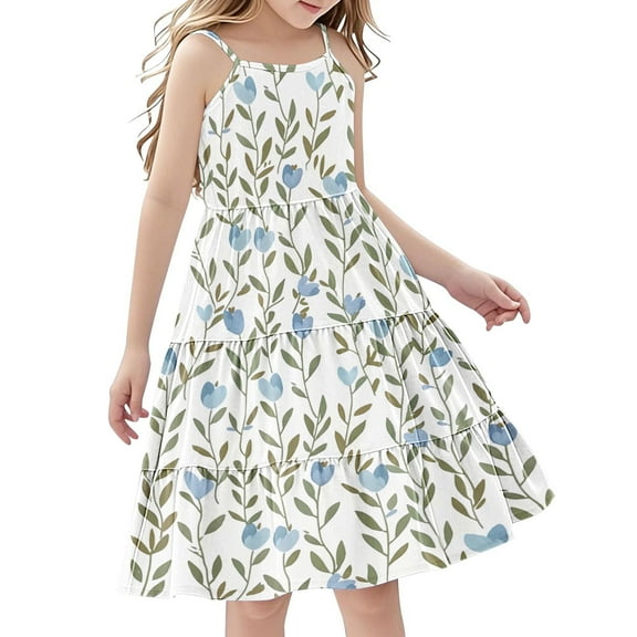 SELONE Girls' Dresses Kids Sleeveless Tank Dress Midi Beach Sundress Floral Sweet Summer Outfits Big Kids