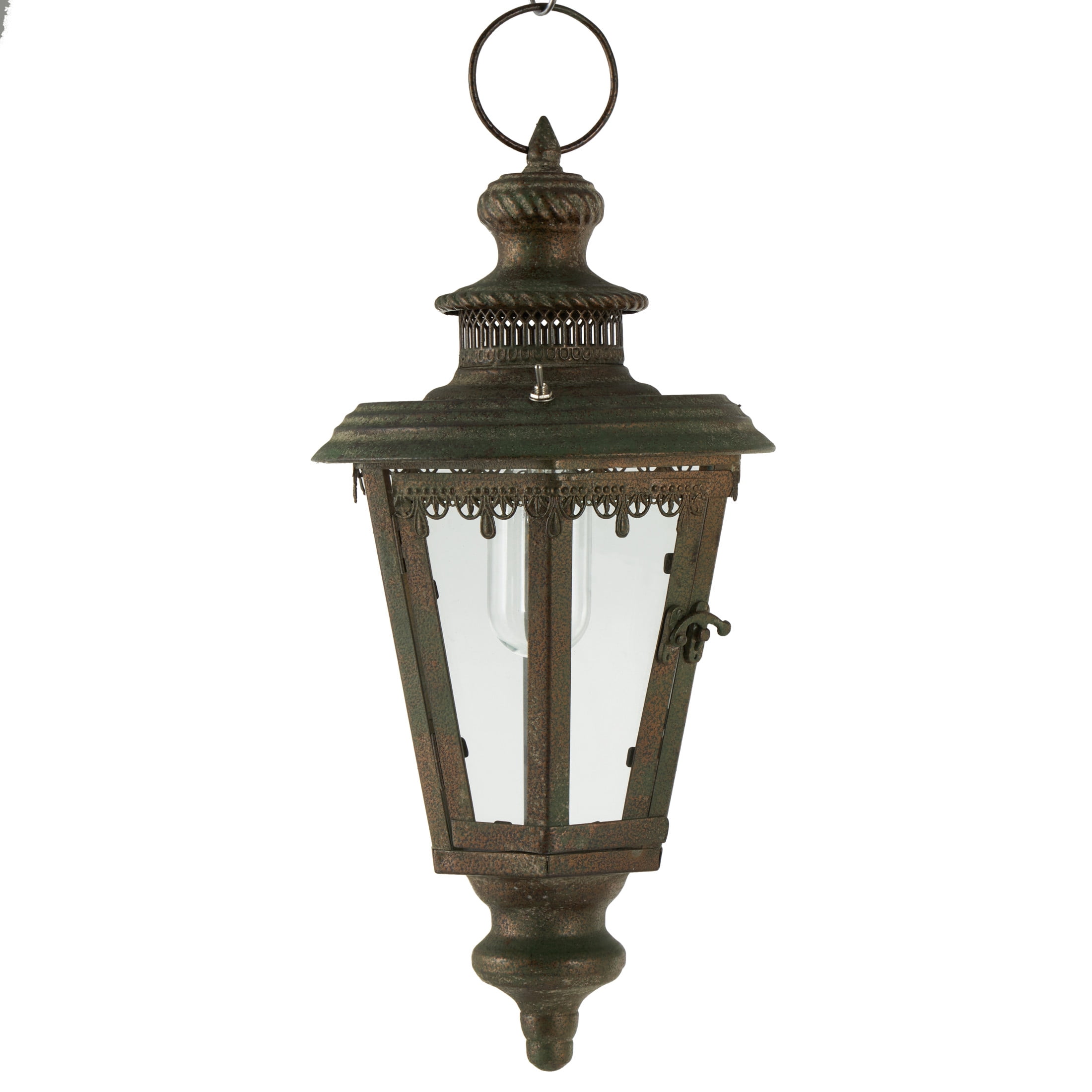 DecMode 16" Lighthouse Style Decorative Floral Brown Accent Lamp with Clear Glass Shade