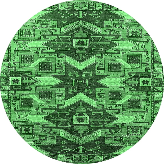 Ahgly Company Indoor Round Oriental Emerald Green Industrial Area Rugs, 3' Round