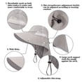 thumbnail image 3 of HOMEIORA 1pc Waterproof Breathable Outdoor Sun Hat for Men & Women, Wide Brim Design, with UPF 50+ Safari Cap Wide Brim Fishing Hat with Neck Flap, Light Gray, 3 of 4