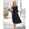 thumbnail image 2 of AURA Plus Size Women's 3/4 Sleeve A-line and Flare Midi Long Dress, 2 of 6