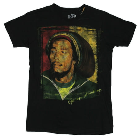 Bob Marley Mens T-Shirt  - Classic Reggae Hat Bob Distressed Image on Black