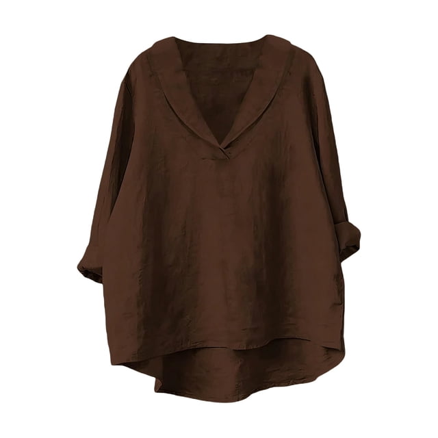 Chemise Décontractée en Mélange de Lin Coupe Ample Col Rond Style Élégant