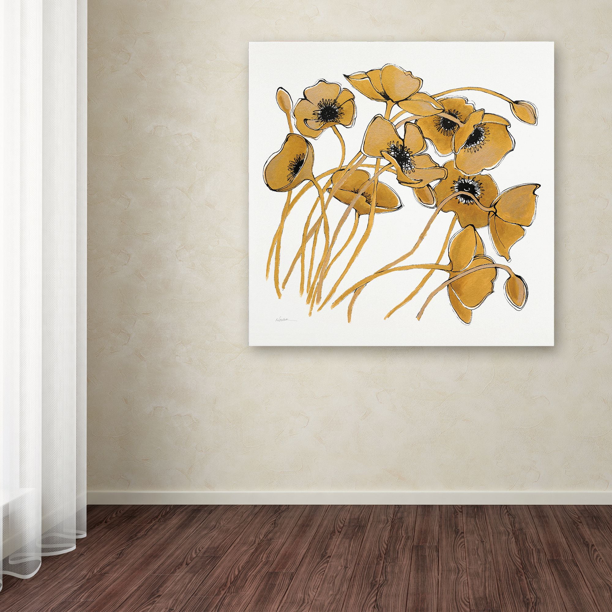 Gold Black Line Poppies II' Canvas Art by Shirley Novak