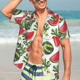thumbnail image 4 of Uemuo Watermelons Printed Regular Fit Short Sleeve Casual Hawaiian Shirt for Men,Aloha shirt,Tropical shirt,Floral print shirt,Vacation Beach shirt-Medium, 4 of 9
