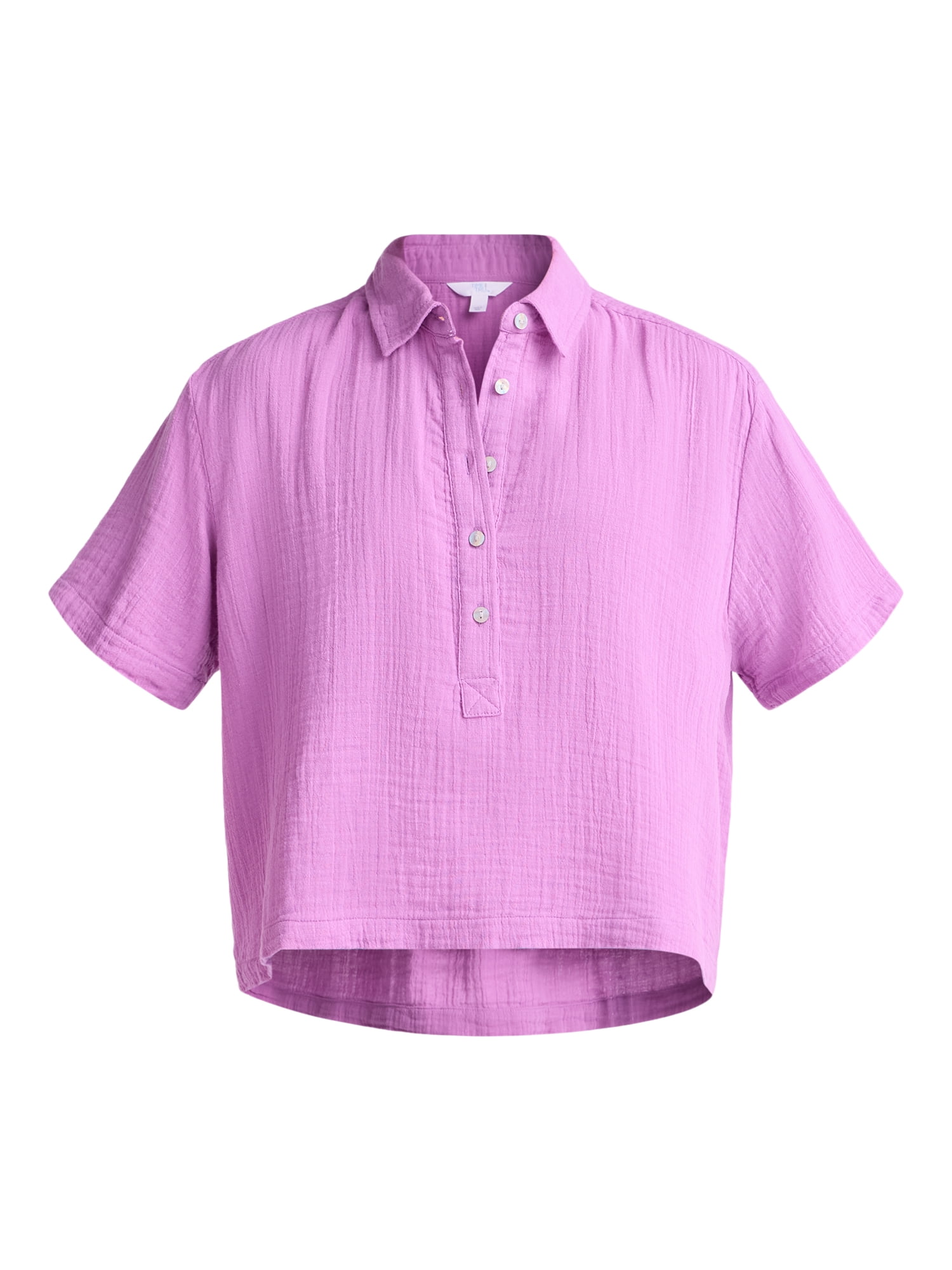 Time and Tru Women's Cotton Double Cloth Cropped Shirt, Size XS-XXXL