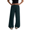 thumbnail image 5 of Uncuffed Pants for Women High Waisted Baggy Sweatpants Drawstring Elastic Waist Comfy Loose Fit Yoga Workout Long Trousers with Pockets Green M, 5 of 7