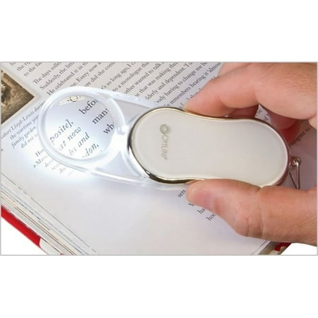 OttLite - Foldable Pocket LED Magnifier with 3.5x Magnification, Built-in LED Light, and Carabiner Clip - White