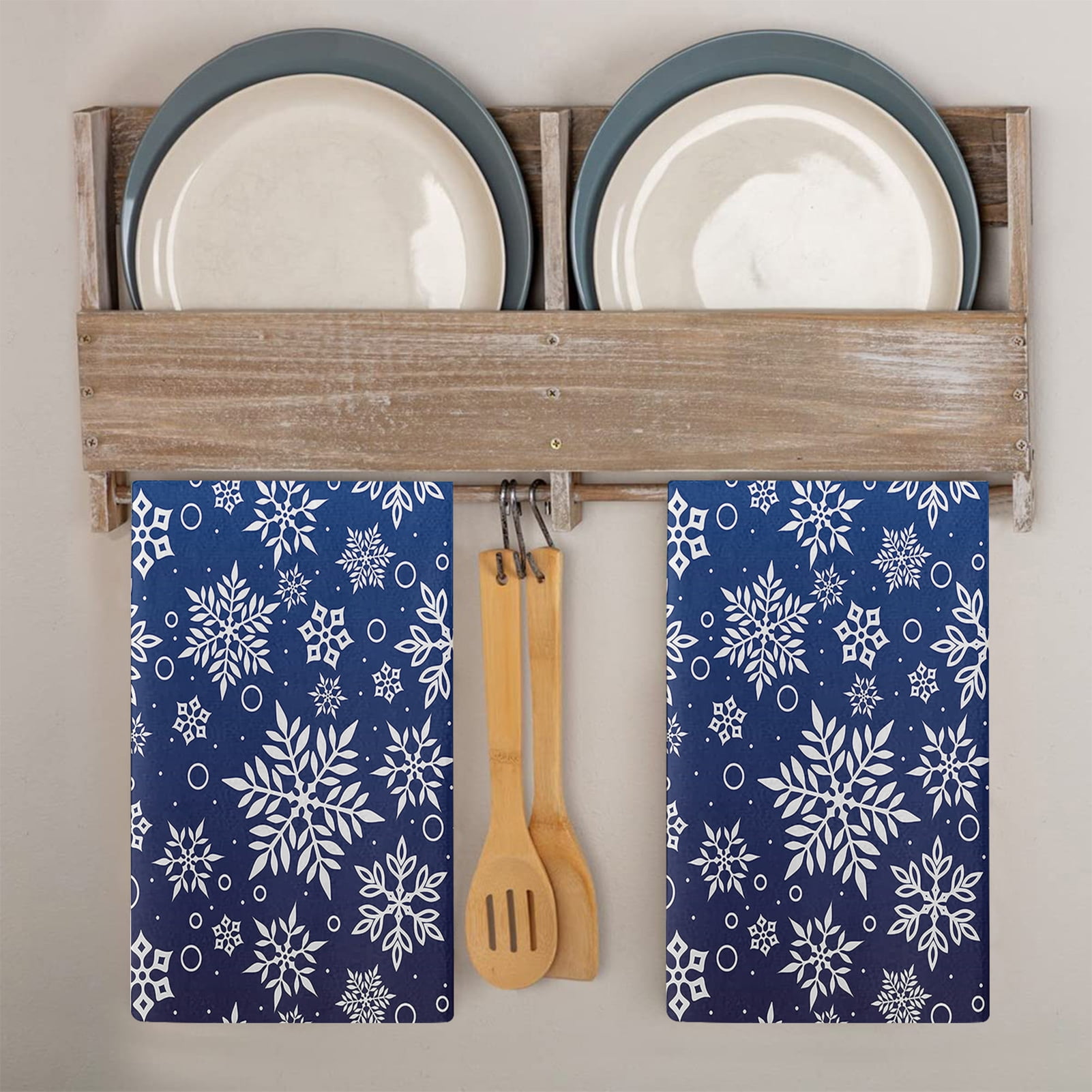 SNOWPOP BLUE Linen Kitchen Towels - Exclusive Designs Tea Towels - 100%  Linen Dishtowels - Elegant Holidays Dish Towels - Christmas Kitchen Hand  Towels - XMAS House Decoration Gifts