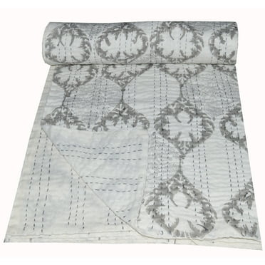 Indian Hand Block Print Kantha Quilt Queen Size Quilt Kantha Throw Blanket Cotton Bedspread Boho Quilt Vintage Gudari Kantha Quilts