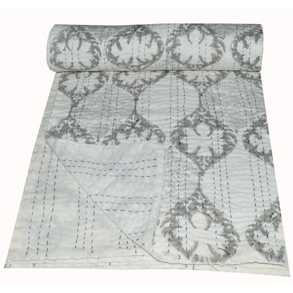 Indian Hand Block Print Kantha Quilt Queen Size Quilt Kantha Throw Blanket Cotton Bedspread Boho Quilt Vintage Gudari Kantha Quilts