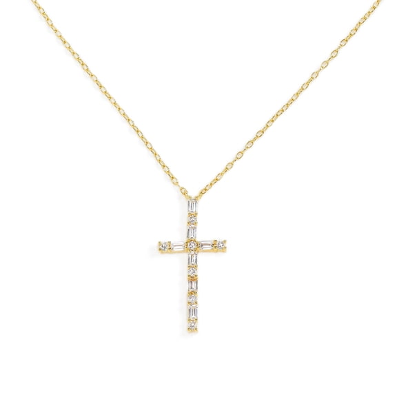 JTV 18K Yellow Gold Over Sterling Silver White Cubic Zirconia Cross Necklace - 0.51 ctw Religious Pendant