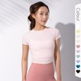 thumbnail image 4 of Camiseta deportiva de manga corta transpirable y de secado rápido para mujer, ajustada, de seda helada, para yoga, correr, para mujer, 4 of 4