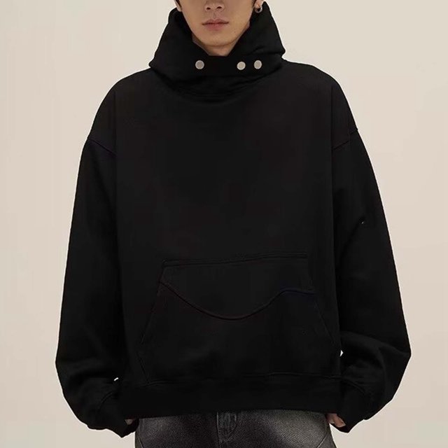 WILLBEST Sudaderas De Hombre Men'S Casual Loose Top High Street High Grade Button Design Sense Hoodie Mediana