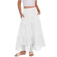 thumbnail image 5 of LWavelet Women Eyelet Embroidery Tiered Midi Skirt Elastic High Waist With Pockets Cute Summer Skirt White M, 5 of 8