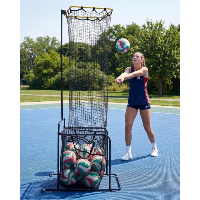 GloryStar Portable Volleyball Setter Training Net, 5-Position Adjustable Height and Angle for Indoor or Outdoor Skill Practice, Lockable Wheels, and Quick Setup to Support Volleyball Skill Development