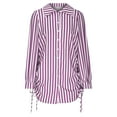 thumbnail image 4 of Kaemgyyd Women Button down Shirt Dress Swimsuit Cover up Stripe Printing Mini Shirt Dress Casual Trendy Drawstring Beach Dress, 4 of 6