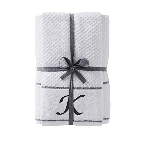 SKL Home Ensemble de Serviettes de Bain et à Main Monogram K, Blanc, Lot de 4